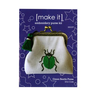 Green Beetle Embroidery Purse Kit by Make IT