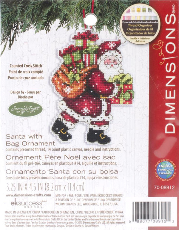 Santa with Bag Ornament - Dimensions Counted Cross Stitch Kit 70-08912