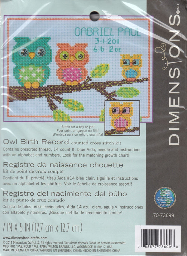 Dimensions Owl Birth Record Counted Cross Stitch Kit 70-73699