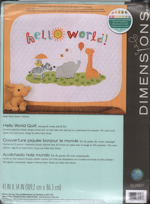 Dimensions Hello World Quilt Stamped Cross Stitch Kit 70-75327