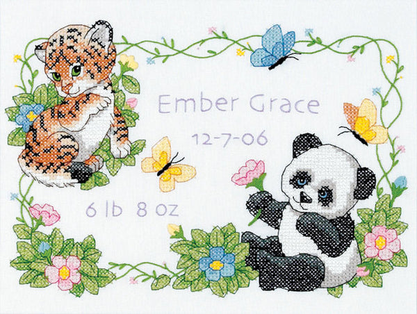 Baby Animals Birth Record Stamped Cross Stitch Kit by Dimensions 73065