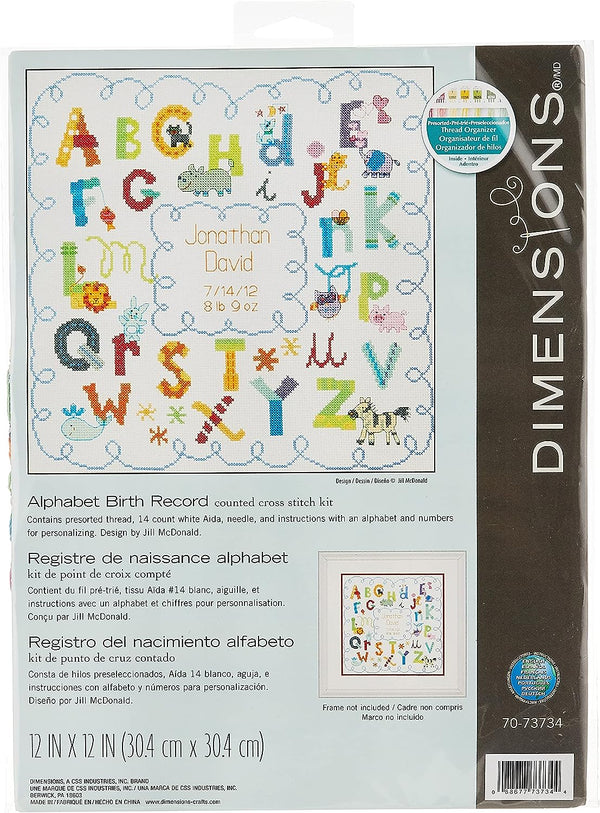 Alphabet Birth Record Cross Stitch Kit by Dimensions 70-73734