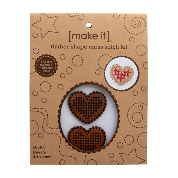 Hearts Timber Shape Cross Stitch Kit by Make IT