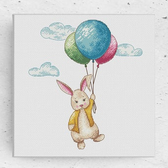 Bunny Rabbit and Balloons by Artmishka