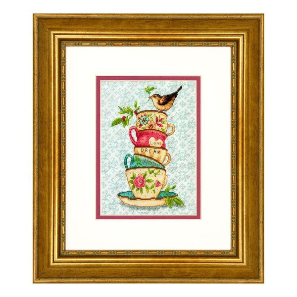 Stacked Tea Cups Petites Cross Stitch Kit 70-65171 Gold Collection by Dimensions
