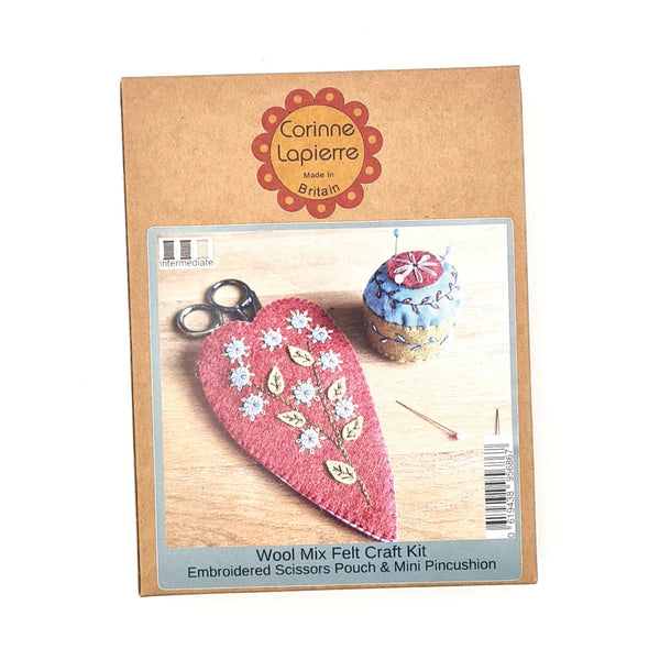 Embroidered Scissors Pouch & Mini Pincushion Wool Mix Felt Craft Kit by Corinne Lapierre
