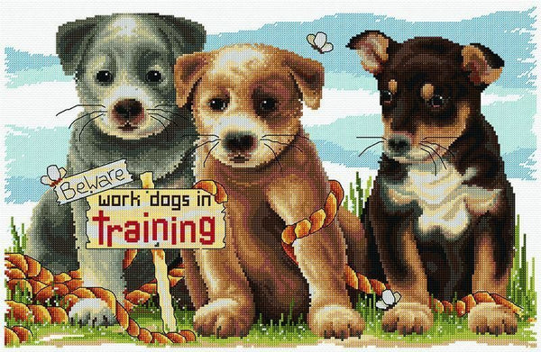 Work Dogs in Training Cross Stitch Kit FJ-1080 by Country Threads