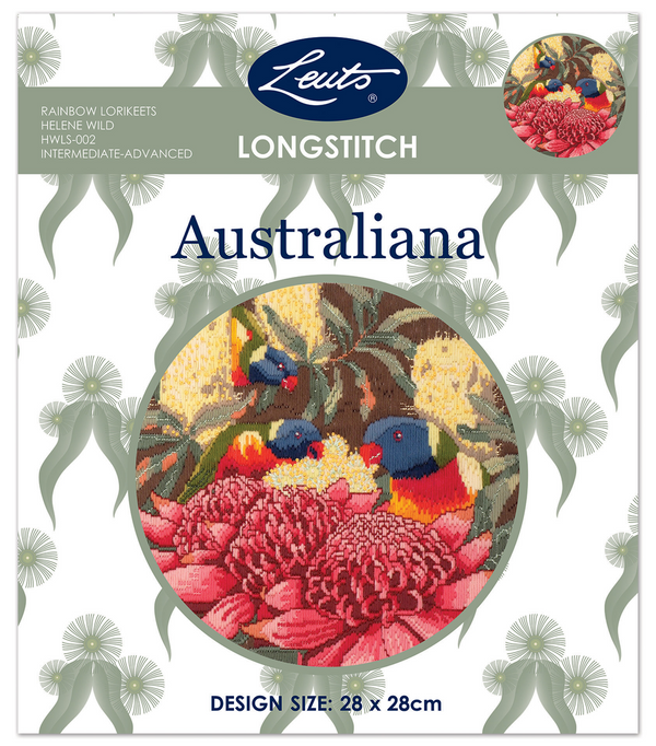 Australiana Long Stitch Kit - Rainbow Lorikeets 28cm x 28cm by Leuts