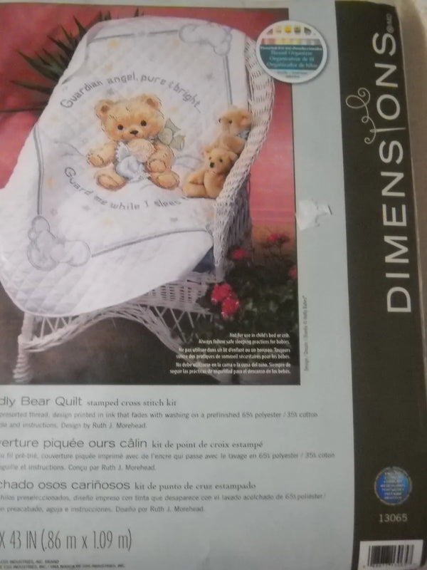 Dimensions Cuddly Bear Quilt Stamped Cross Stitch Kit 13065