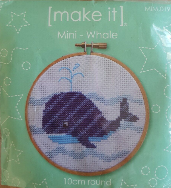 Make It - Mini Whale 10cm Round Cross Stitch Kit MIM.019