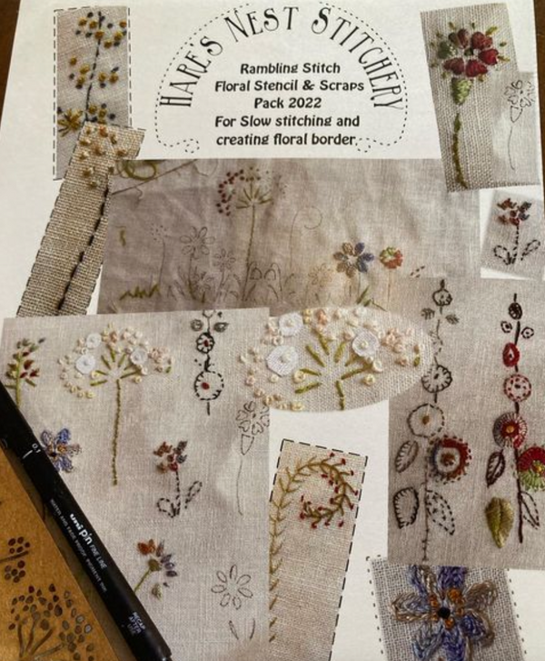 Rambling Stitcher Floral Stencil & Scraps Pack 2022 by Hares Nest Stitcher