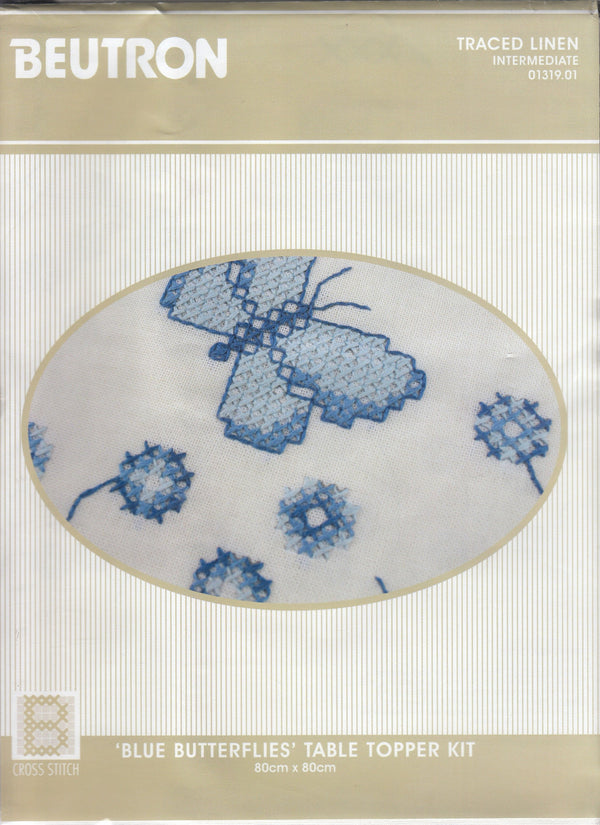 Blue Butterflies Table Topper Kit - Traced Linen 01319.01 - Cross Stitch by Beutron