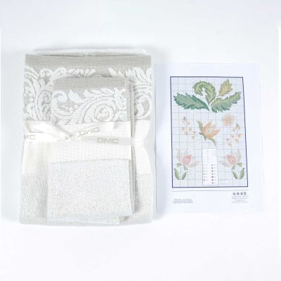 Baroque Border Edge Floral Design Towel Set (2) by DMC - CL114L
