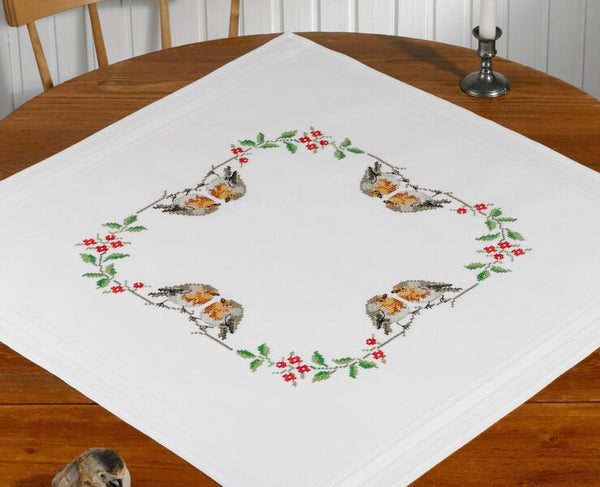 Birds Table Topper Printed Cross Stitch Kit by Permin 27-8604