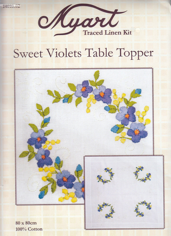 Sweet Violets Table Topper Traced Linen Kit by Myart - 14010.02