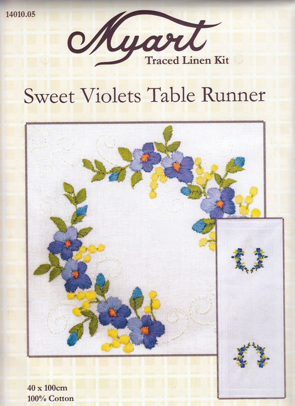 Sweet Violets Table Runner Traced Linen Kit 14010.05 by Myart