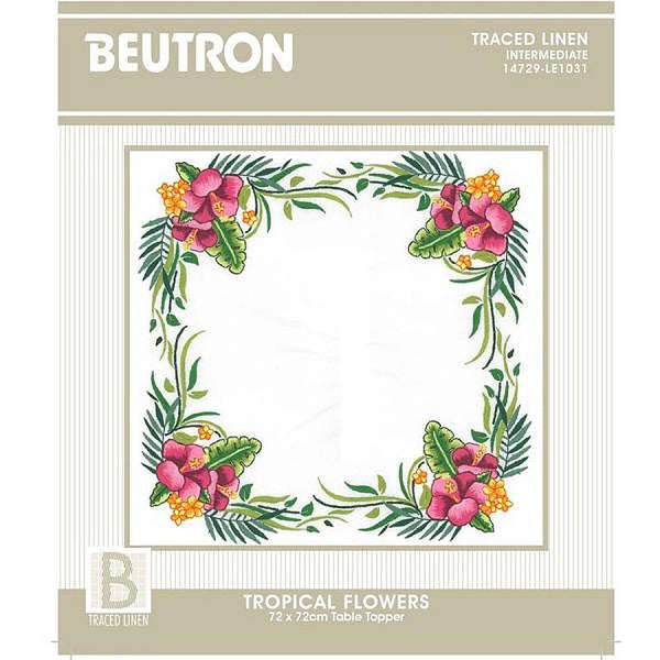 Tropical Flowers Table Topper Kit - Traced Linen 14729-LE1031 by Beutron