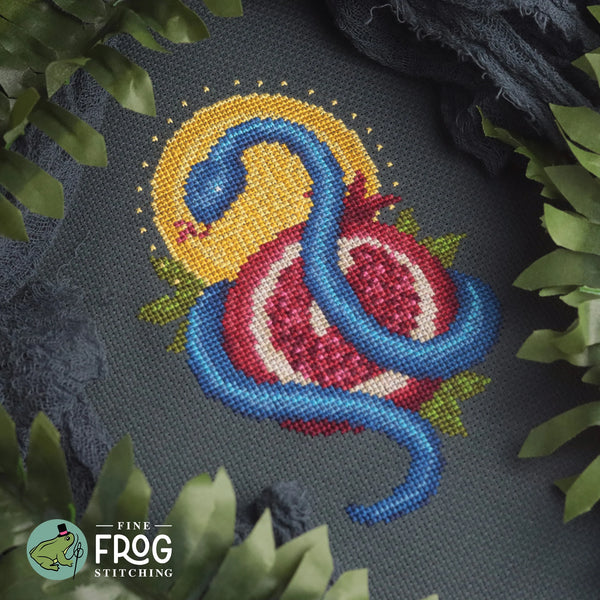 Snake and Pomegranate by Fine Frog Stitching