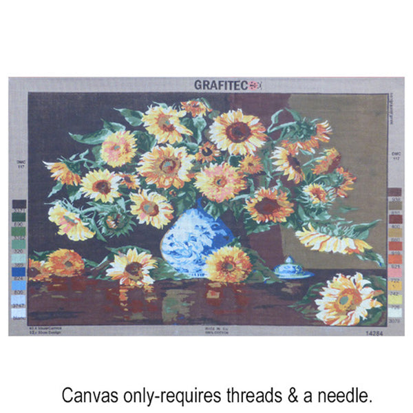 Sunflowers in a Blue Vase Tapestry Canvas by Grafitec 14284