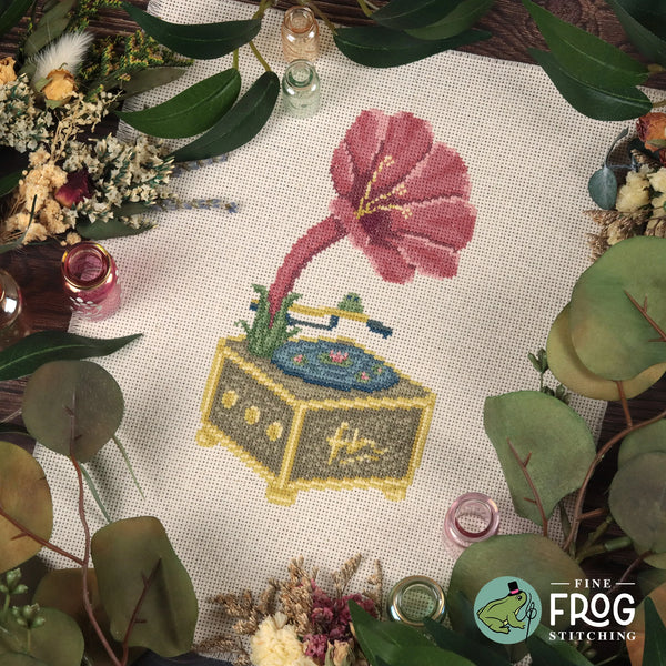 Floral Phonograph by Fine Frog Stitching