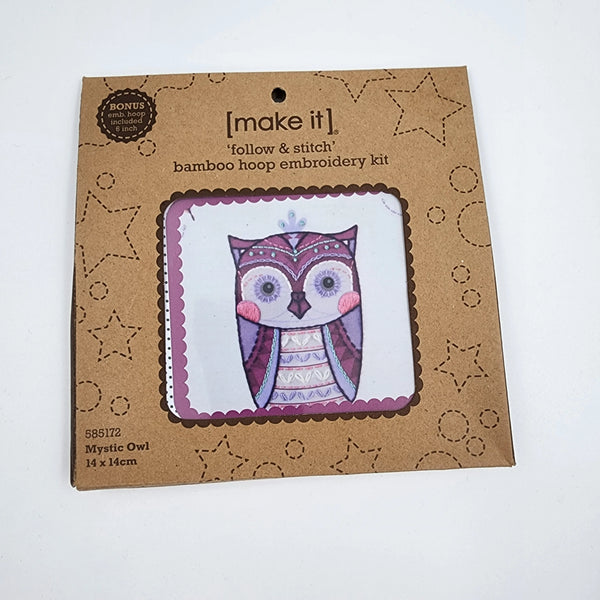 Mystic Owl Follow & Stitch Bamboo Hoop Embroidery Kit by Make It