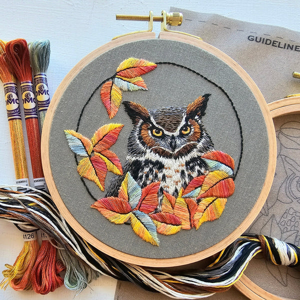 Great Horned Owl Embroidery Kit by Jessica Long