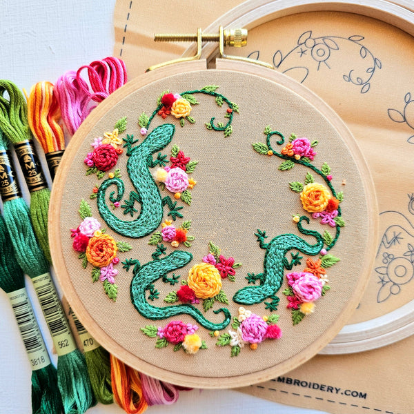 Backyard Geckos Embroidery Kit by Jessica Long