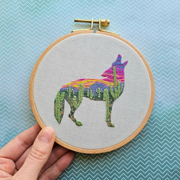 Desert Coyote Embroidery Kit by Jessica Long