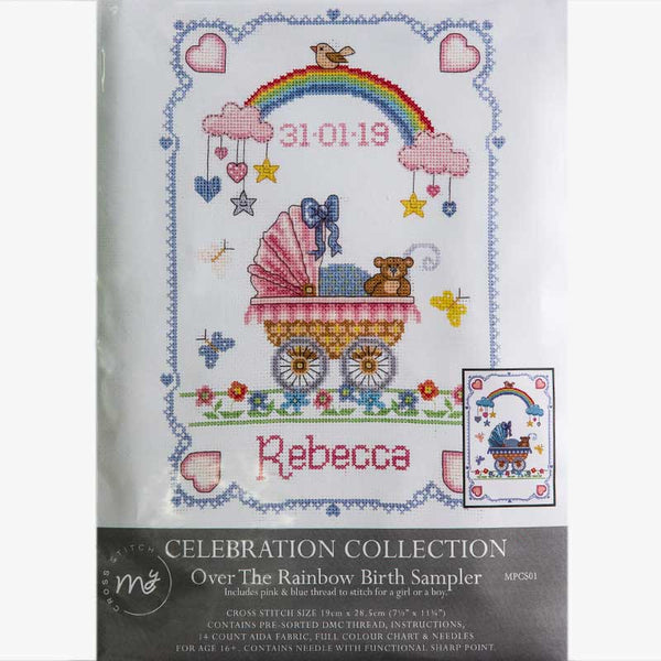 Over The Rainbow Birth Sampler Cross Stitch Kit by My Cross Stitch MPCS01