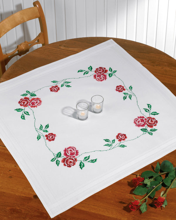 Roses Table Topper Printed Cross Stitch Kit by Permin 27-7803
