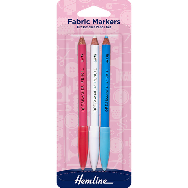 Fabric Markers - Water Soluble Pencils Pink/White/Blue 294 by Hemline