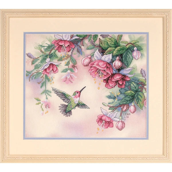 Dimensions Kit Hummingbird & Fuchsias 13139 Framed View