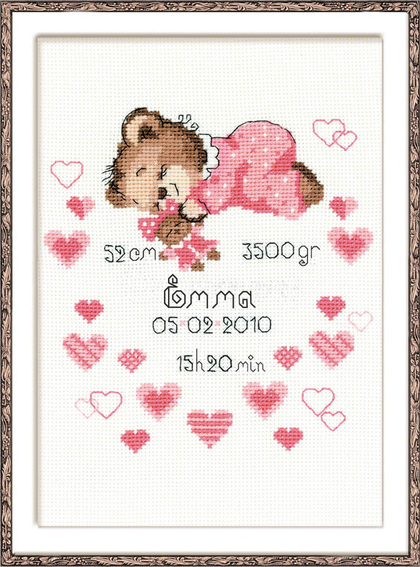Girls Birth Announcement Cross Stitch Kit by Riolis 1123