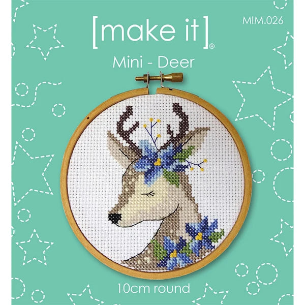 Mini Deer 10cm Round Cross Stitch Kit By Make It MIM.026