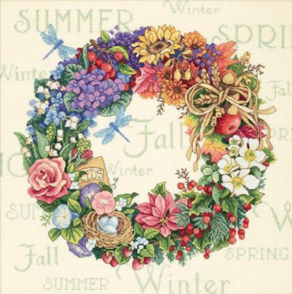 Wreath of All Seasons Cross Stitch Kit 35040 Gold Collection by Dimensions