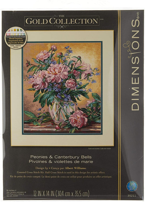 Peonies & Canterbury Bells Cross Stitch Kit 35211 Gold Collection by Dimensions