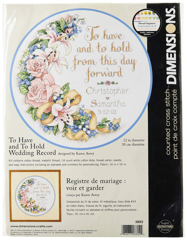 To Have and To Hold Wedding Record Cross Stitch Kit 3892 by Dimensions