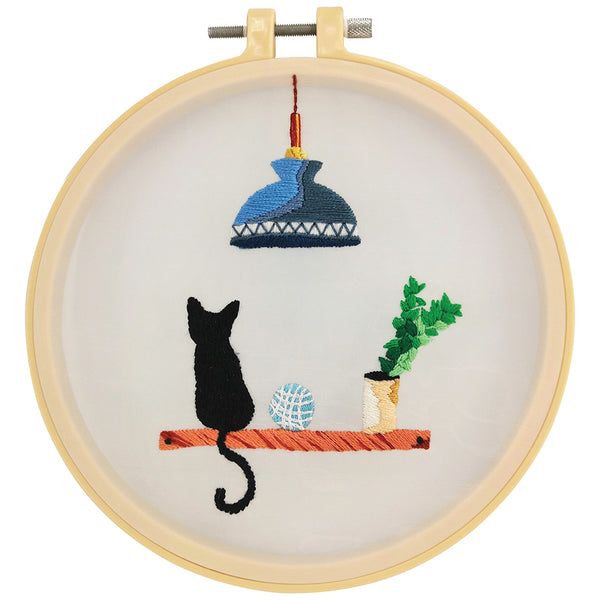Cat on the Shelf Embroidery Kit with 15cm Hoop by Make it