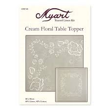 Traced Linen Kit Cream Floral Table Topper by Myart - 11987.01