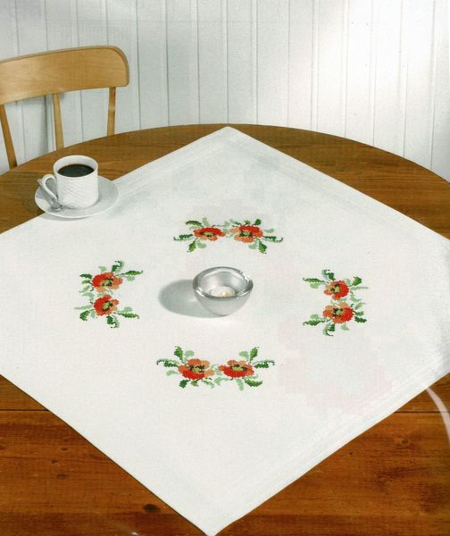 Poppies Table Topper Printed Cross Stitch Kit by Permin 27-7802