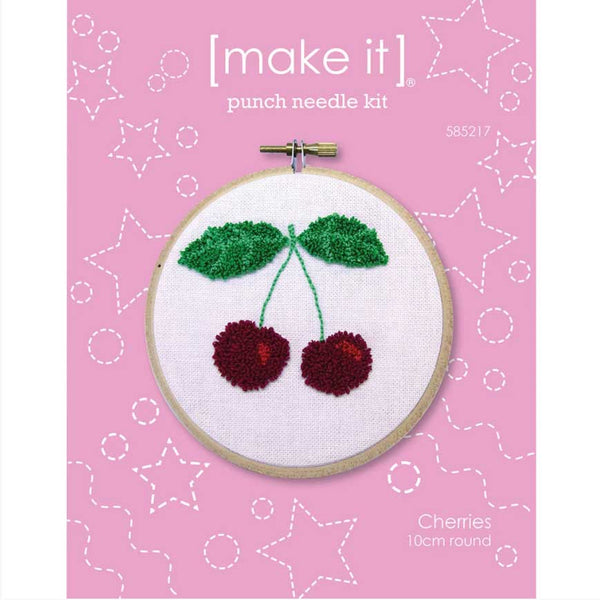 Cherries Round Punch Needle Kit by Make IT