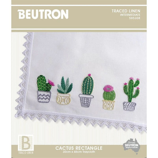 Cactus Rectangle Traced Linen Tray Cloth Kit 585308 by Beutron