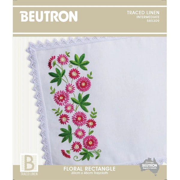 Floral Rectangle Traced Linen Tray Cloth Kit 585309 by Beutron