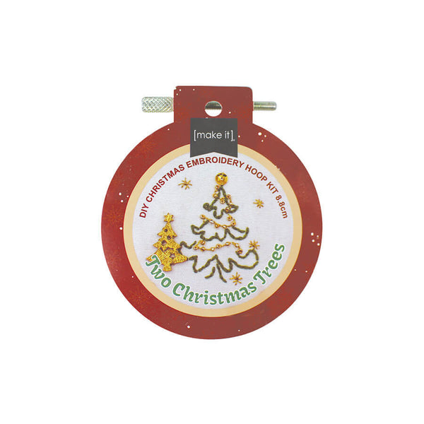 Two Christmas Trees - DIY Christmas Embroidery Hoop Kit 8.8cm