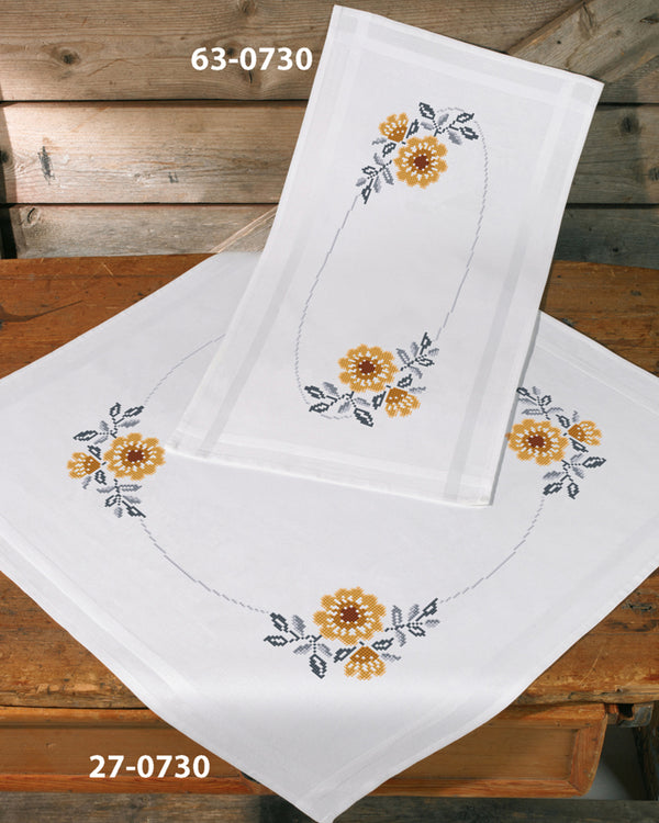 Flowers Table Runner Printed Cross Stitch Kit by Permin 63-0730
