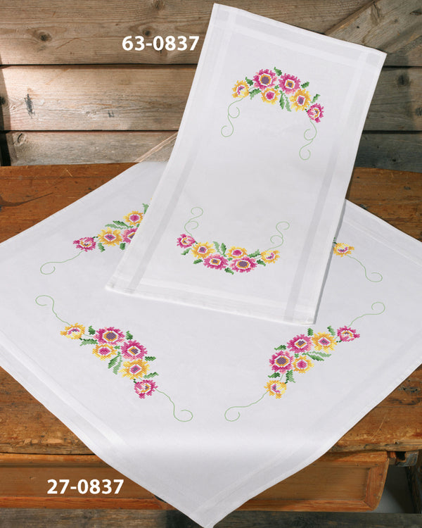 African Marguerite Table Runner Printed Cross Stitch Kit by Permin 63-0837