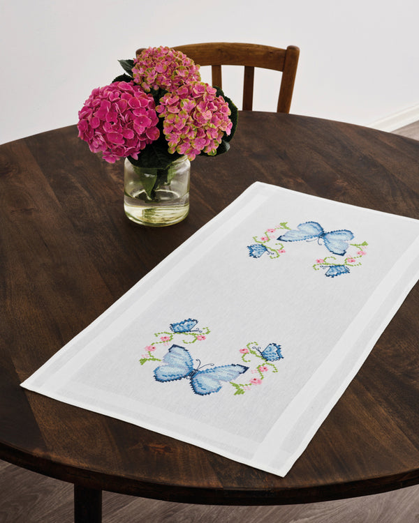 Butterflies Table Runner Printed Cross Stitch Kit by Permin 63-2713
