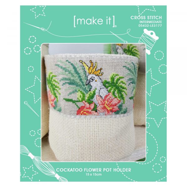 Cockatoo Flower Pot Holder Cross Stitch Kit by Make it 05432-LE3177