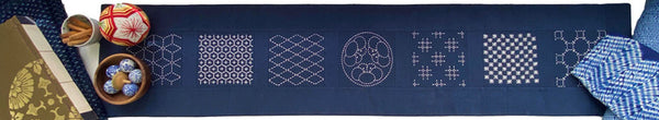 Seven Treasures Table Runner Navy Sashiko Kit (119cm x 25cm)