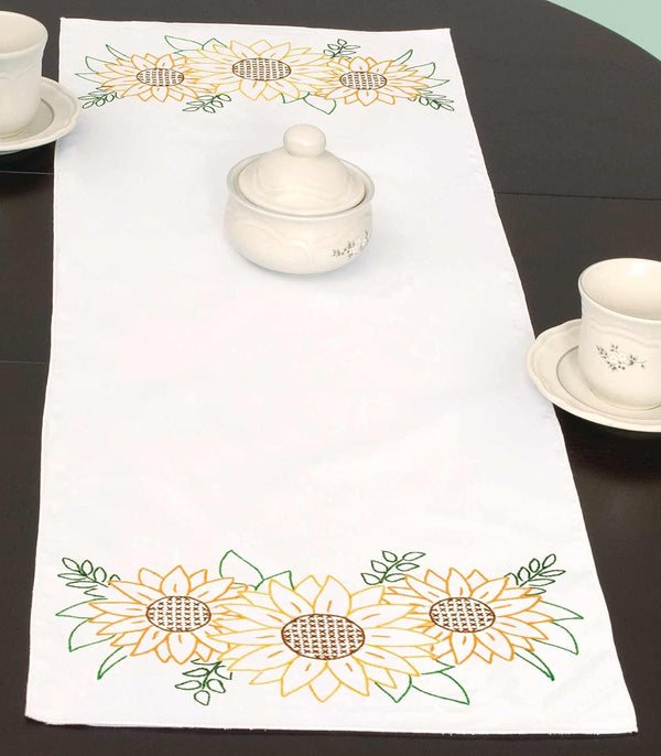 Golden Sunflowers Table Runner Stamped Embroidery by JDNA 560.721